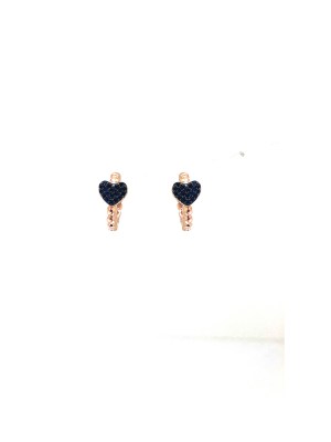 orecchino cerchietto con cuore centrale con zirconi blu in ag